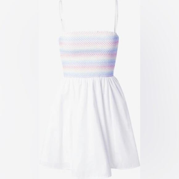 NEW ABERCROMBIE FITCH White Rainbow Strapless Straps Tube Tank Top Mini Dress M - Picture 2 of 10